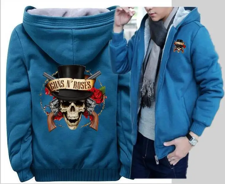 High quality men's Guns N Roses anime hoodie band hip hop long sleeve zipper jacket sports thick coat | Мужская одежда