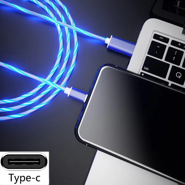 blue typec Светящийся кабель для зарядки мобильных телефонов светодиодный светильник Micro usb type C зарядное устройство для iPhone X samsung Galaxy S8 S9 зарядный провод шнур - Цвет: blue typec
