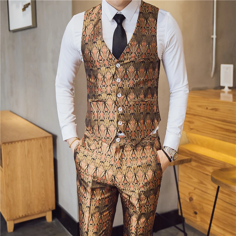 Фирменный приталенный повседневный костюм Terno Masculino 3 шт./2 шт., мужской роскошный костюм с новым рисунком, костюмы с одной пуговицей, сценический смокинг 3XL-M