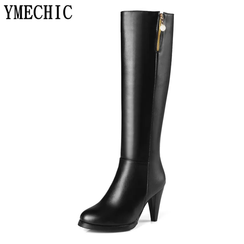 Женские ботфорты на шпильке YMECHIC бежевые черные высокие сапоги молнии большие