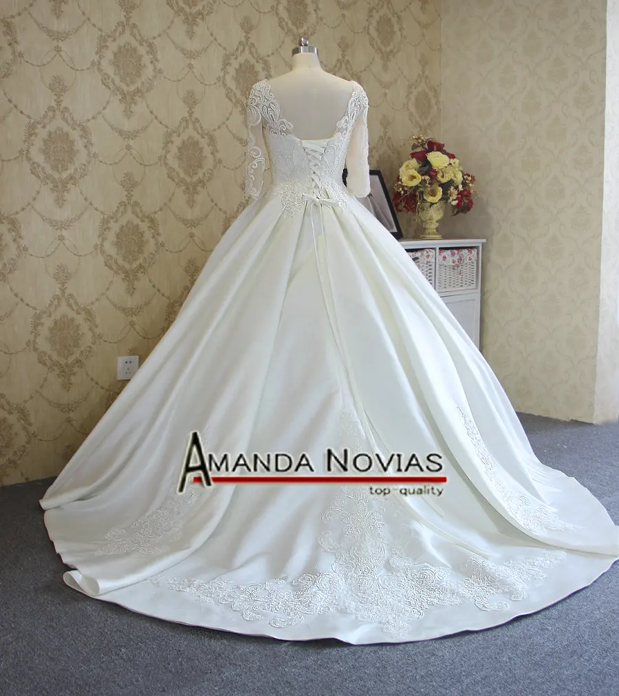 Новинка 2018 модная Кружевная аппликация с рукавом три четверти|pearl wedding dress|fashion