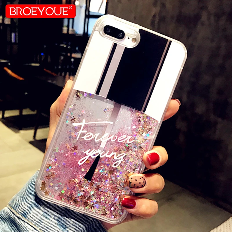 Блестящий чехол BROEYOUE для iPhone 5 с динамической жидкостью SE 6 6S 7 8 Plus мобильного