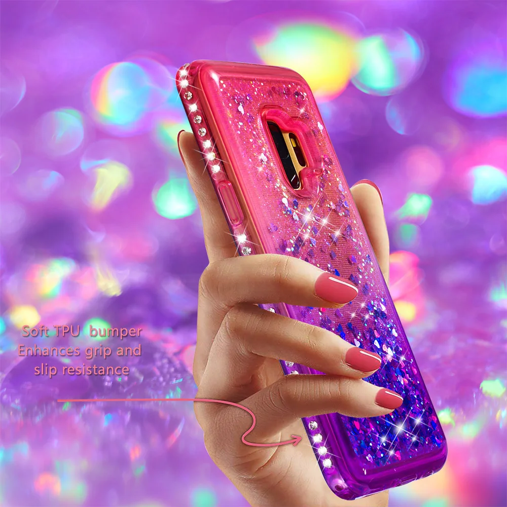 Алмазные наклейки на ногти сердечки чехол для Samsung Galaxy S8 S9 плюс градиентный