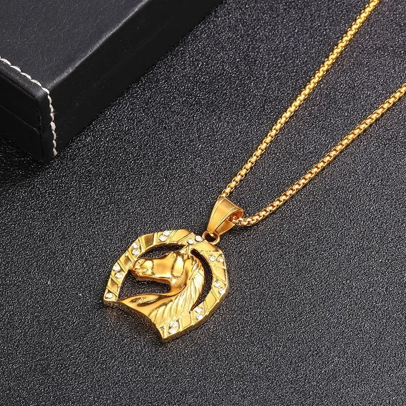 RIR Новое поступление ожерелье с единорогами модные золотые цвет Шарм нержавеющая