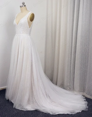 offwhite champagne Boho Свадебные платья Vestido De Noiva, настоящая фотография, v-образный вырез, а-силуэт, сексуальное богемное пляжное платье ELS0001, Прямая поставка, свадебное платье - Цвет: offwhite champagne