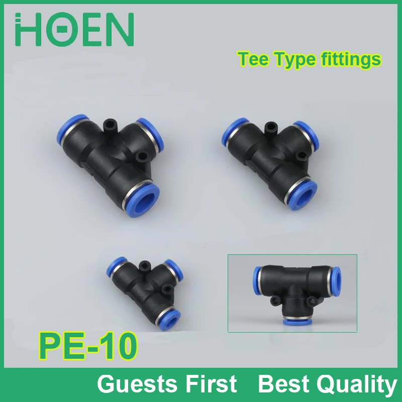 

100PCS/LOT blue color PE10 10mm tee fitting Pneumatic quick jiont connector push in tube fittings PE-6 PE-8 PE-10 PE-12 PE-14