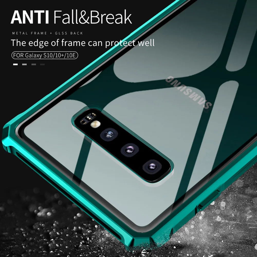 Роскошный чехол из закаленного стекла для samsung Galaxy S10, алюминиевая металлическая рамка, защитный чехол для samsung S10 Plus S10E, чехол