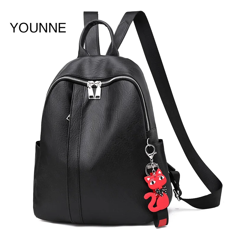 YOUNNE для женщин из искусственной кожи мягкий рюкзак большой ёмкость кошка кулон