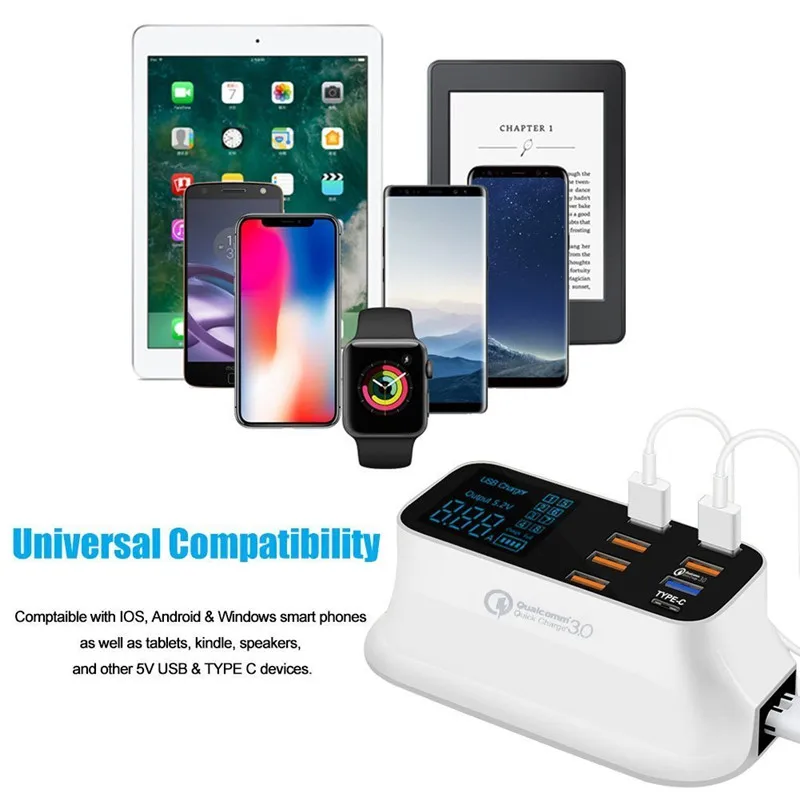 Зарядное устройство USB Type-C с 7 USB-портами и светодиодным дисплеем 3 0 | Мобильные