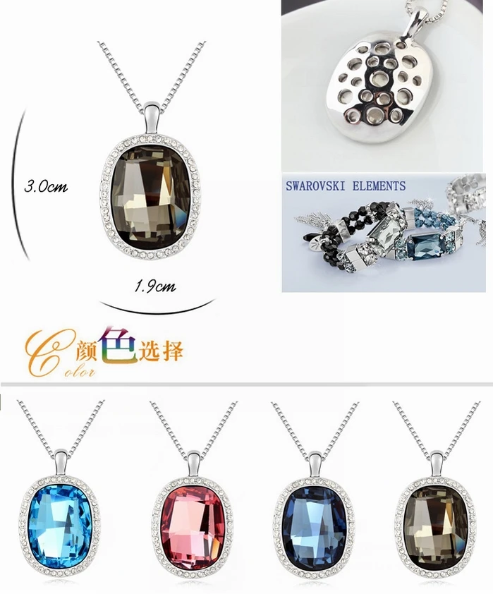Wholesale Women's 18K White gold GF Use Quality Austria Crystal Gorgeous Mirror Pendant Chain Necklace Free Shipping | Украшения и