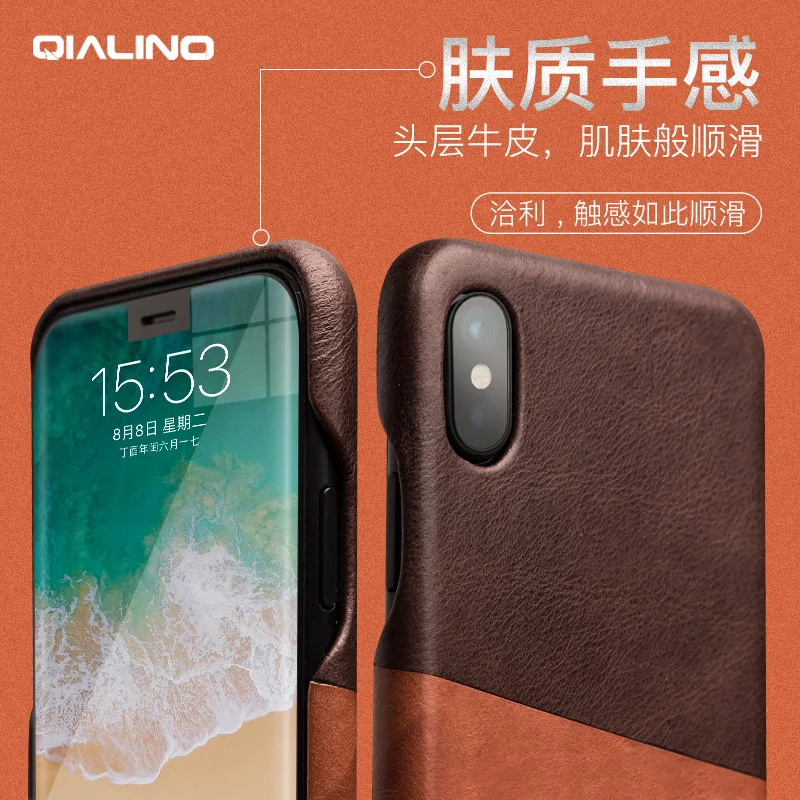 

Mixed colors design genuine leather cover for iphone X natural calf cow skin business retro fashion back phone case for iphoneX
