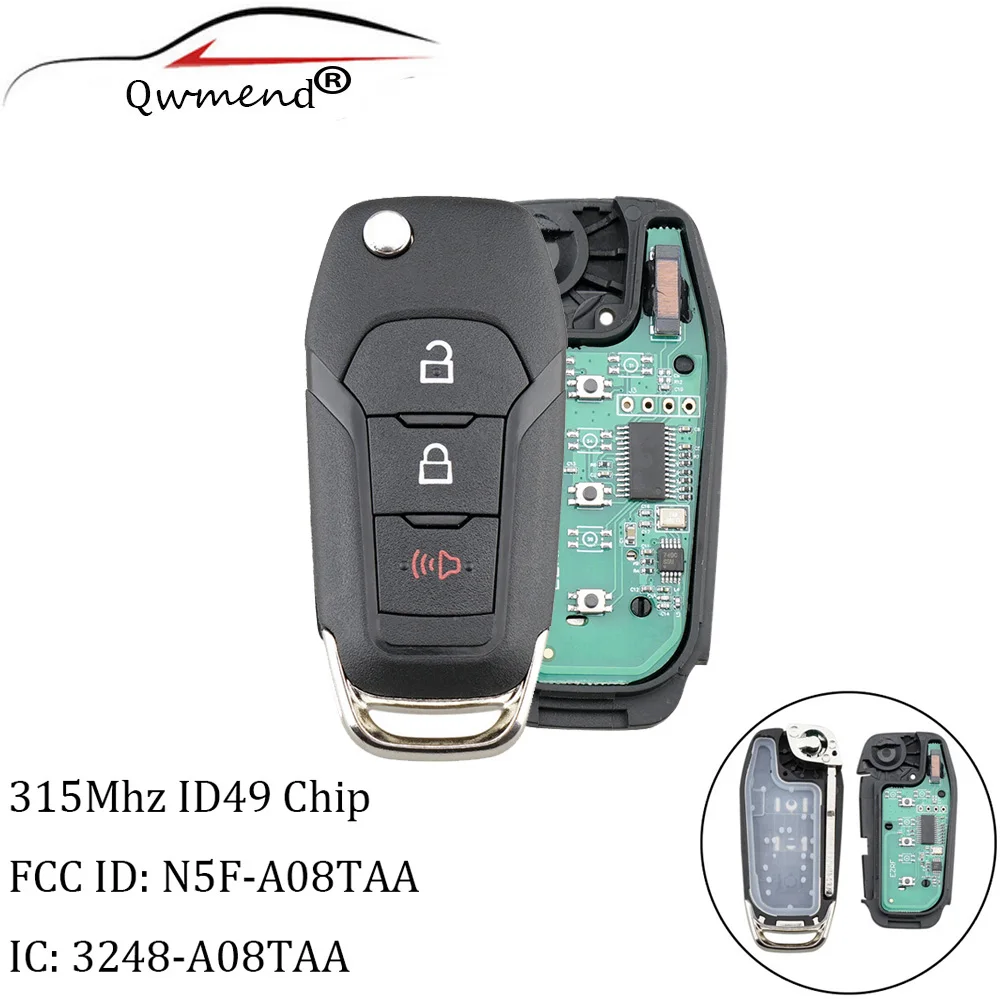 QWMEND 2 + 1 кнопки дистанционного ключа автомобиля ID49 чип 315 МГц для Ford N5F A08TAA F Series trucks