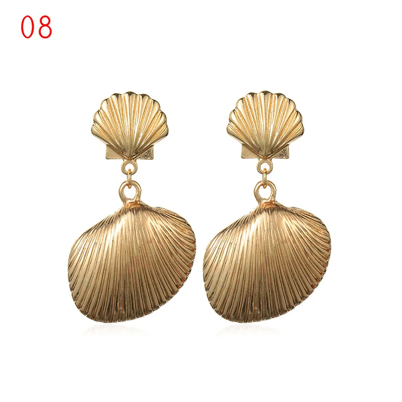 08 1Pair Summer Retro Fashion Shell Earrings Women Gold Color Geometric Irregular Starfish Conch Statement Jewelry Accessories - Окраска металла: 08