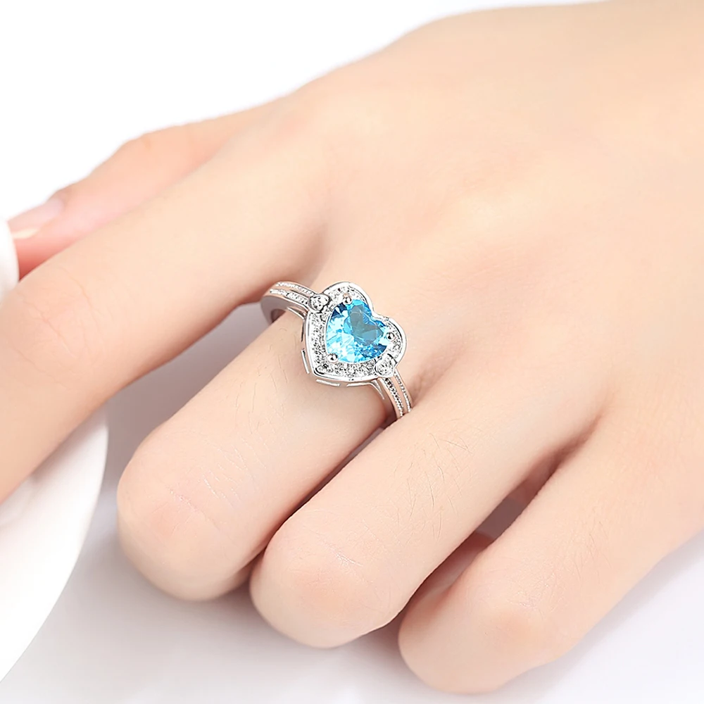 Silver Ring silver 925 Fashion jewelry gift for woman sky blue heart QKWPJJEM | Украшения и аксессуары