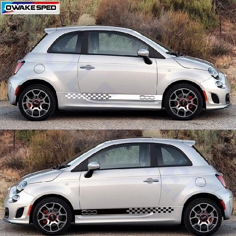 Авто Боковая юбка в полоску для Fiat 500 решетка флаг графика виниловая наклейка на машину Декор тела наклейки автомобильные профессиональные наклейки