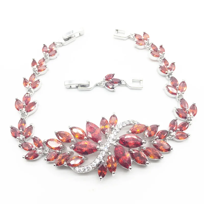 Silver 925 Jewelry Sets Red Cubic Zirconia White CZ Beads For Women Earrings/Pendant/Ring/Bracelet/Necklace Set T0009-1 | Украшения и
