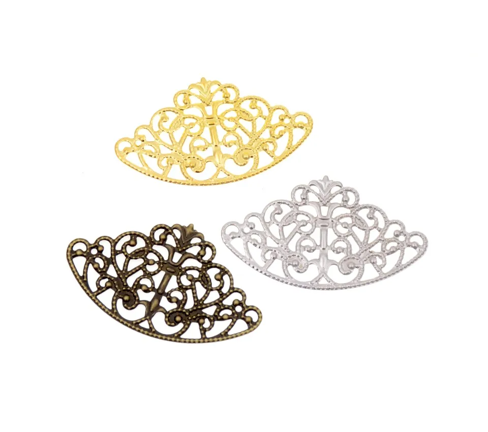 

Free shipping 10Pcs Metal Flowers Crown Filigree Wraps Connectors Metal Crafts Decoration DIY Findings 65x40mm