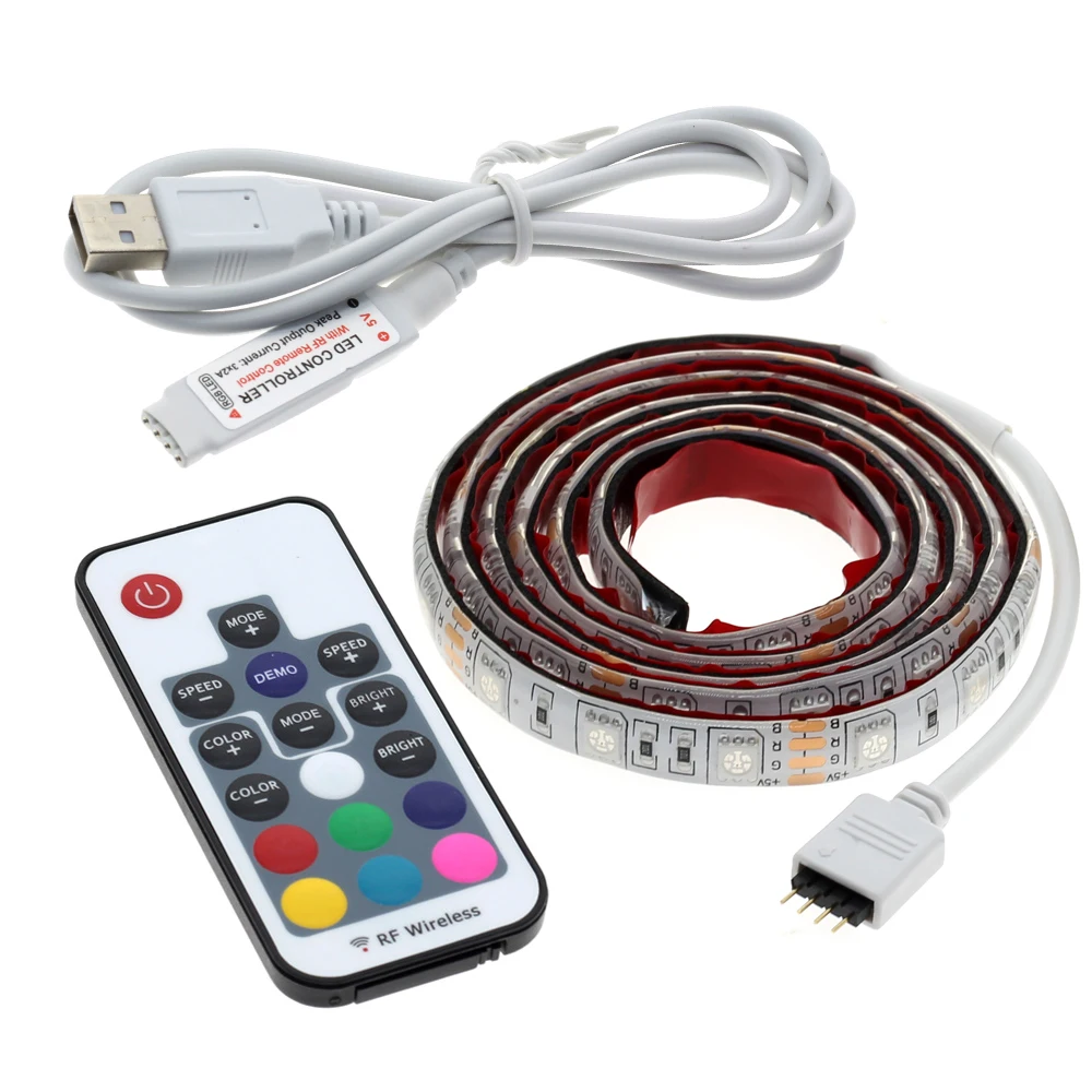 USB Светодиодные ленты 5050 RGB 60leds/M с 17Key rf контроллера 50 см/1 м/2 м комплект