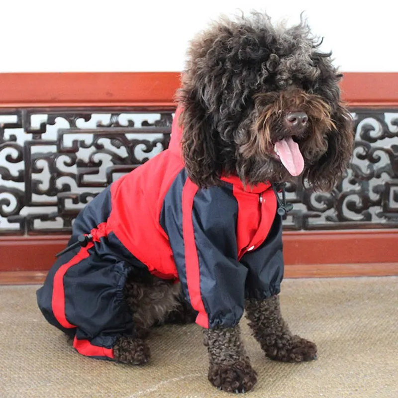 Fashion Pet Dogs Four-legged Sportswear Waterproof Raincoat With Hood, Outdoor Protect Pet Apparel For Rainy Day Pet Supplies