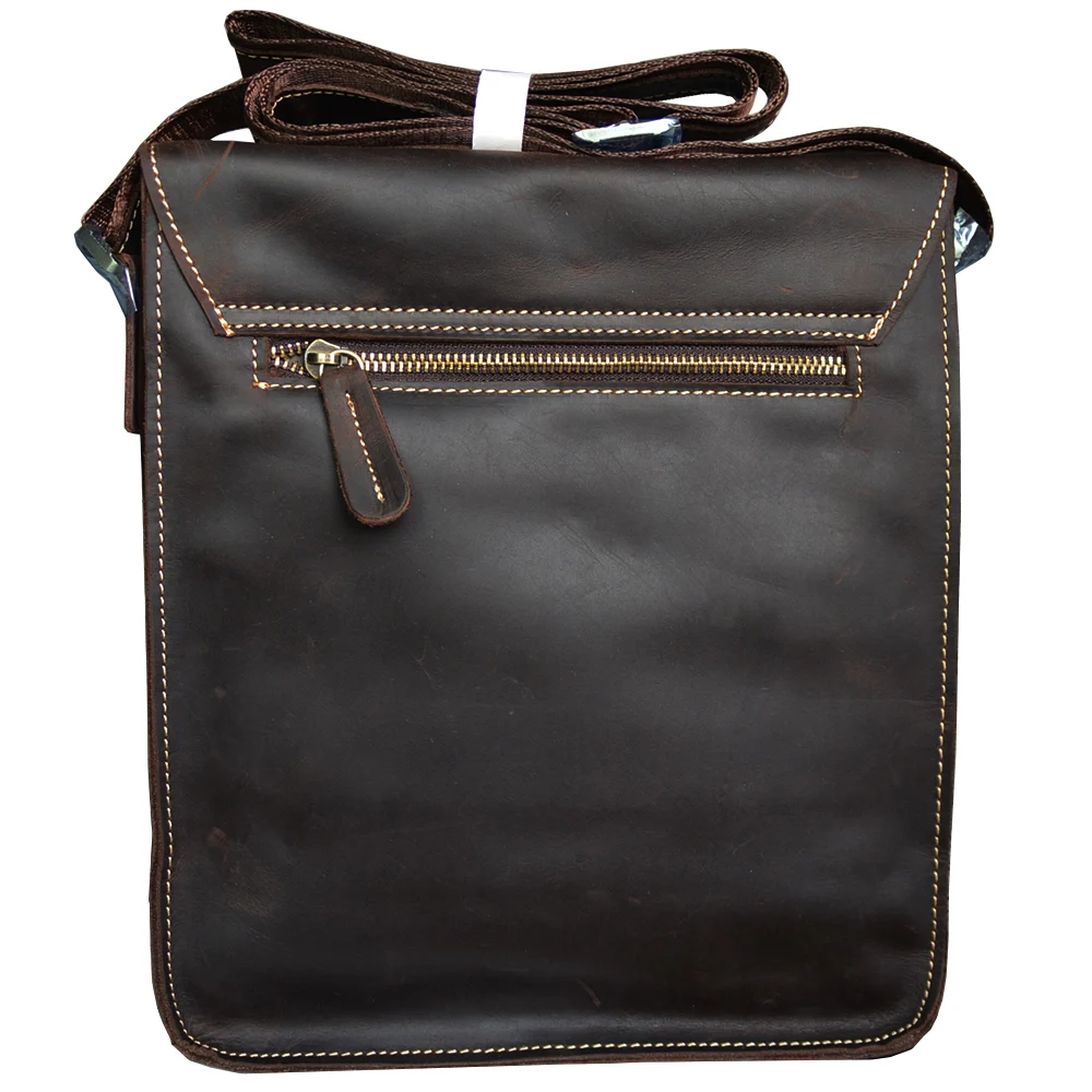 Винтажная коричневая сумка мессенджер из натуральной кожи через плечо crazy horse