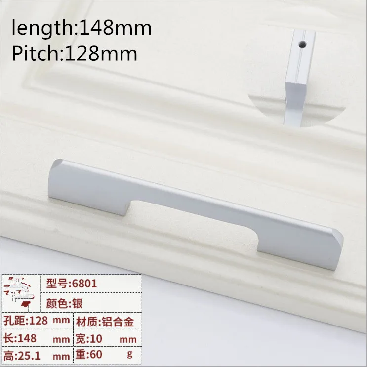 128mm 96 мм-600 мм длинная Современная дверная ручка для шкафа, Минималистичная черная серебристая ручка для ящика шкафа, ручка для шкафа из алюминиевого сплава - Цвет: 128mm