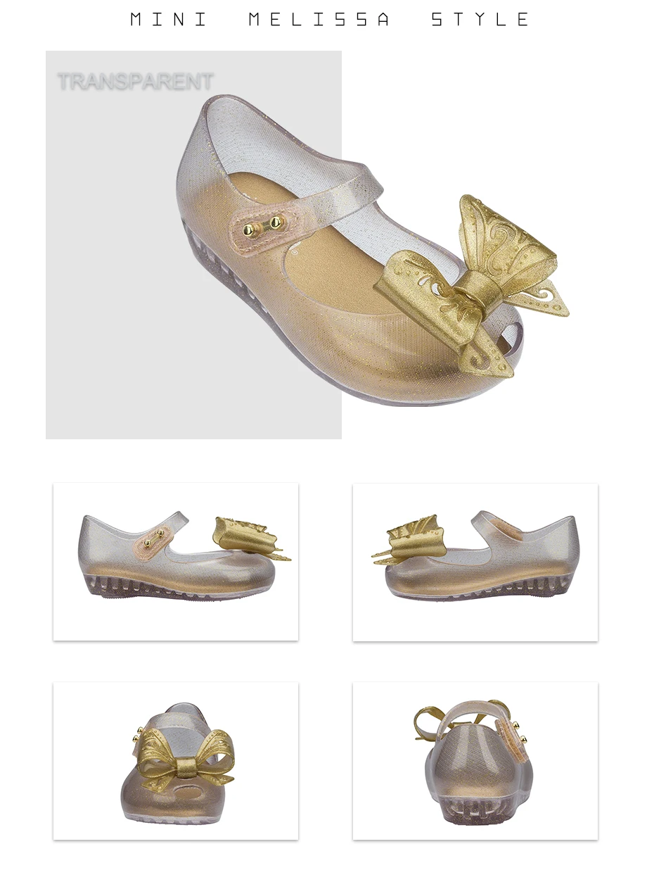 Mini Melissa Ultragirl IX оригинальные прозрачные сандалии для девочек детские сандалии с бантом детская пляжная обувь Нескользящая Мелисса для малышей