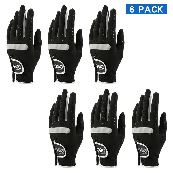 6PCS Wear left hand 6 шт. GOG мужские перчатки для гольфа дышащие черные мягкие тканевые перчатка для гольфа одежда на левой руке Прямая поставка - Color: 6PCS Wear left hand