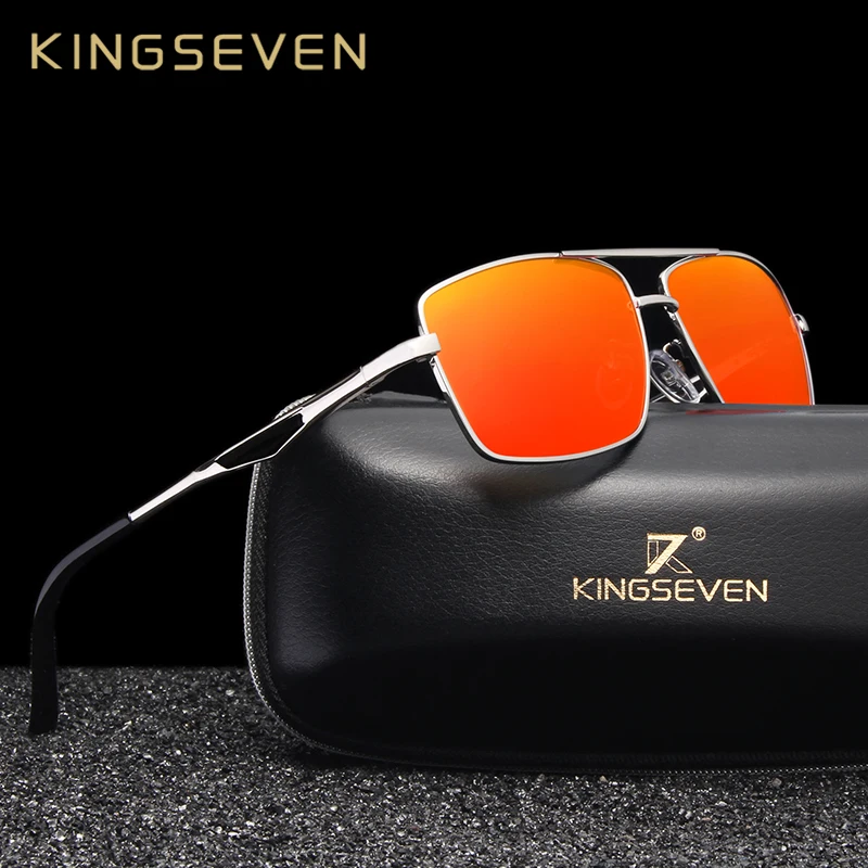 Мужские прямоугольные солнцезащитные очки KINGSEVEN черные с зеркальными