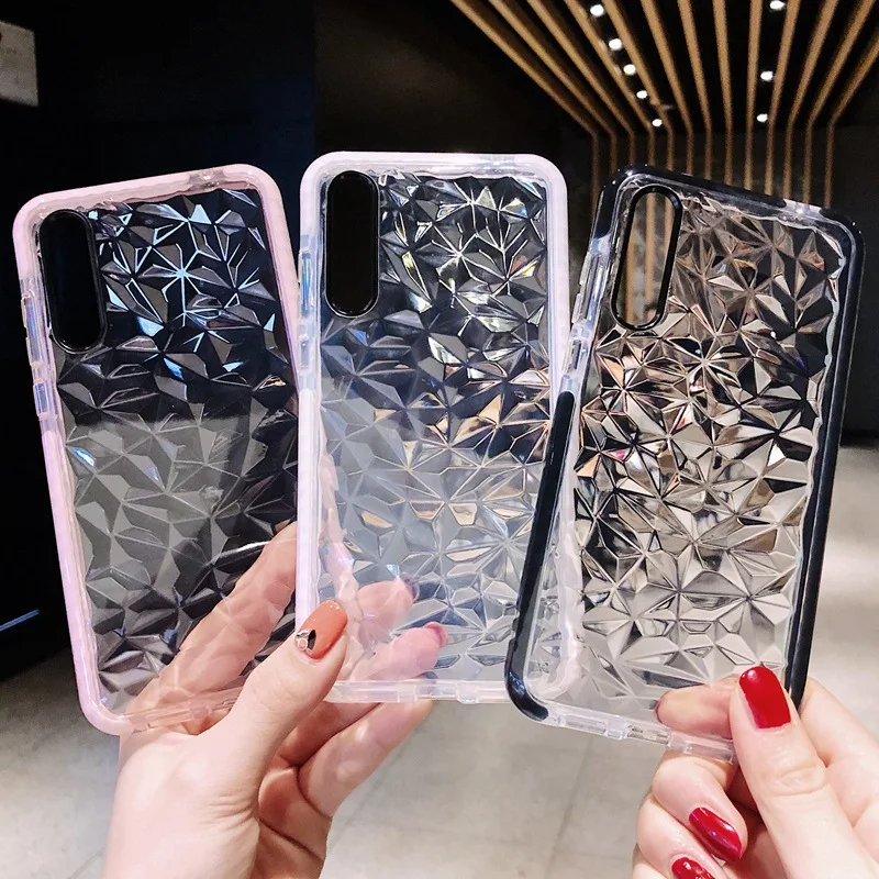 Прозрачный чехол с алмазной текстурой для Huawei P20 Lite Nova 3E 4E 4 P30 Тонкий силиконовый