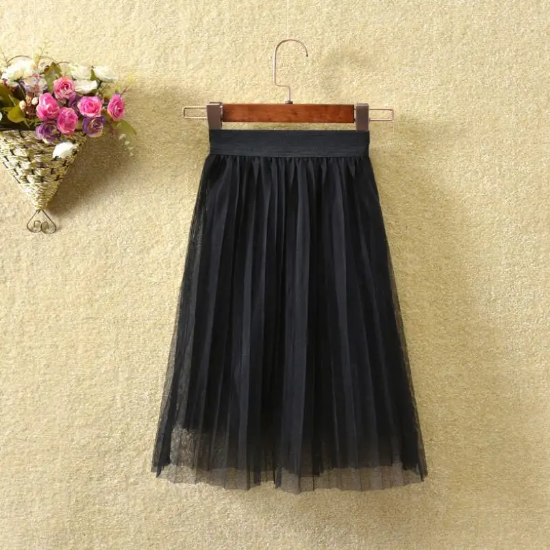 1 black kids skirts Весенне-осенне-летняя школьная юбка для девочек однотонная плиссированная юбка-пачка из сетчатого материала для детей костюм принцессы для детей пачка для девочек JW4839 - Цвет: 1 black kids skirts