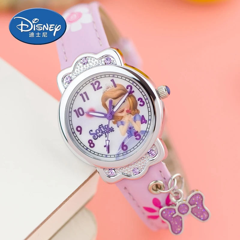 Детские часы disney модные милые детские Кварцевые водонепроницаемые кожаные