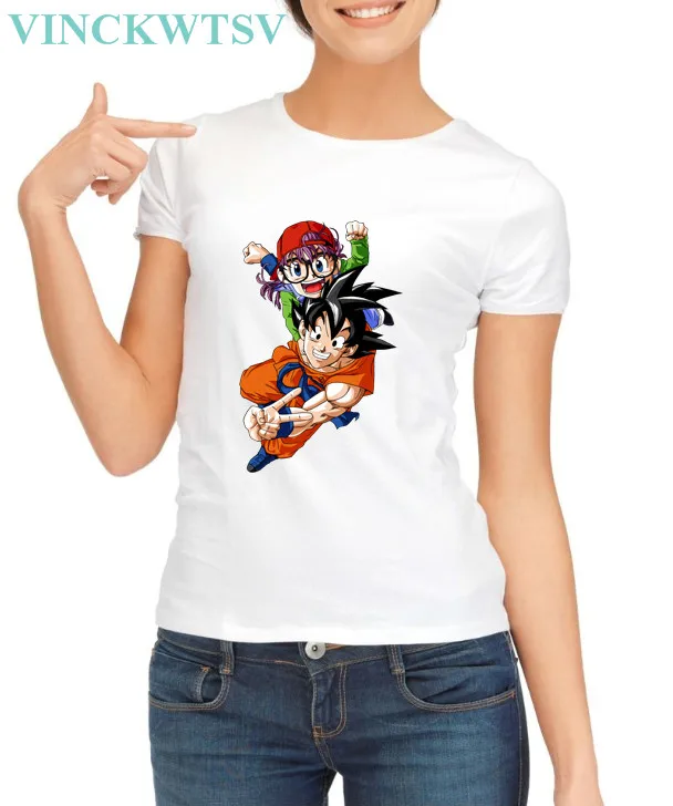 Vinckwtsv японский Harajuku Arale футболка Для женщин мультфильм печати Модальные женский