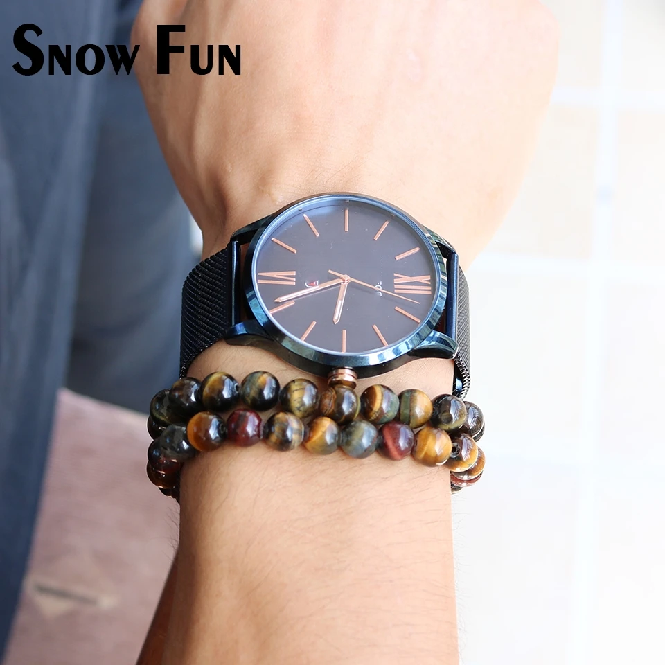 Весело снег 8 мм многоцветный тигровый глаз камень Бусины браслет Модные