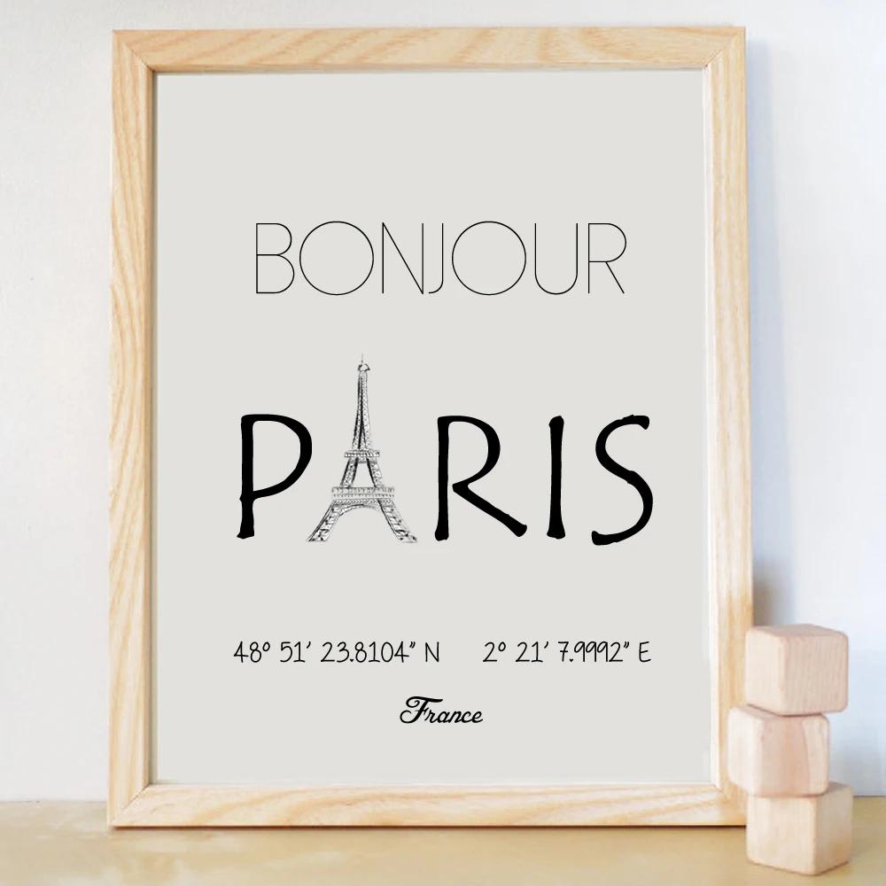 Настенная картина холщовая печать постер на стену с надписью Bonjour Paris и