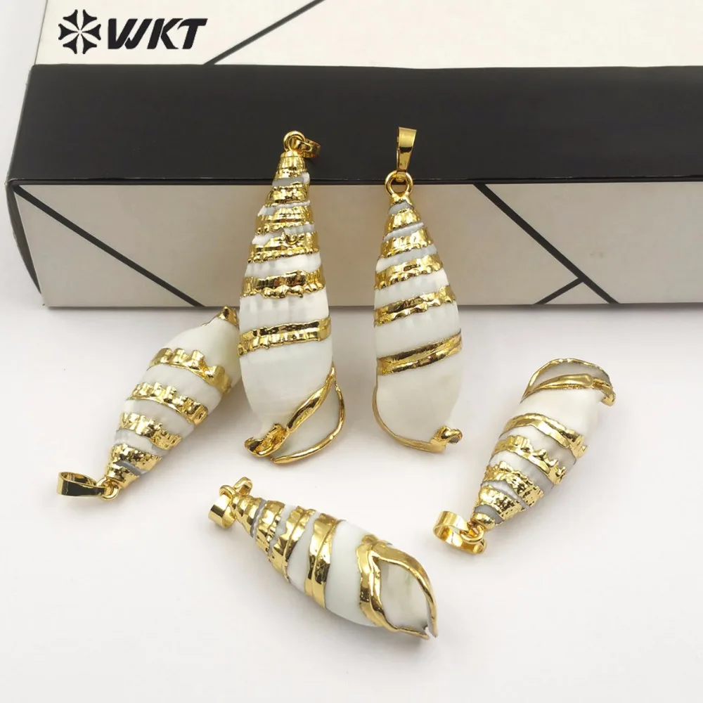 WT-JP087 оптовая продажа кулон в виде раковины натуральный белый с золотой подвеской