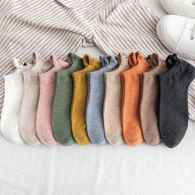 Harajuku Design Kawaii Funny Expression Women Socks Summer New Happy Fashion Ankle Cotton Cartoon Embroidered Girl | Женская одежда