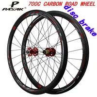 700c road bicycle disc brake wheelset40mm clincher cycle cross bike carbon wheelcarbon rim tubeless gravel wheel24hole 9mm qr
