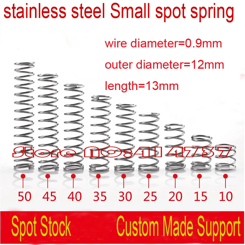 

10pcs/lot stainless steel 304 0.9*12*13mm 0.9mm wire micro spring compression spring pressure spring OD=12mm