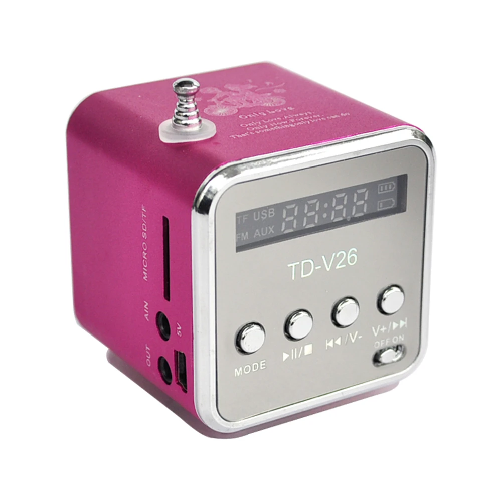 Розовый TD-V26 портативный радио динамик с ЖК-дисплеем Поддержка Micro SD/TF MP3 музыкальный плеер цифровой FM совместимый для ноутбука - Цвет: Розовый