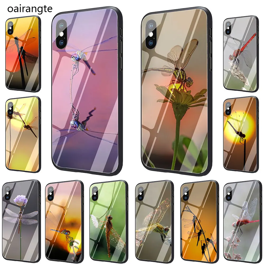 Чехол для телефона с изображением стрекозы из закаленного стекла животных Iphone SE