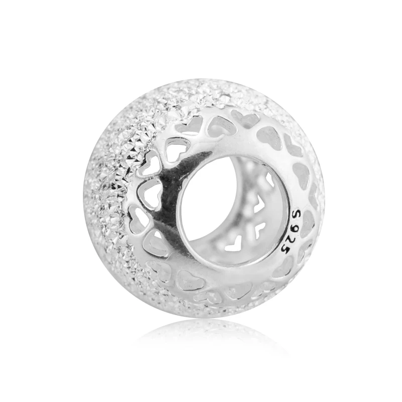 Подходит для браслетов Pandora сверкающие сердечки серебряные бусины 100% 925 пробы