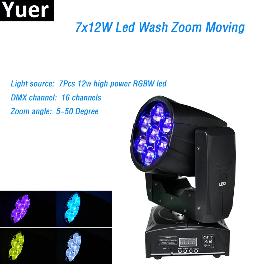 Бесплатная доставка Zoom Wash LED Мини движущаяся головка 7x12 Вт RGBW светодиодный