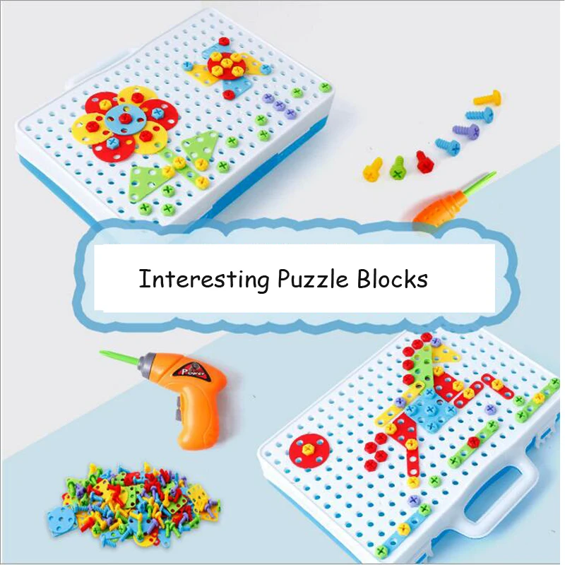 144pcs/lot Children Electric Drill Nut Toy Drills Screws Assembly Puzzle Blocks Toys Early Education Classic Boys Gifts | Игрушки и
