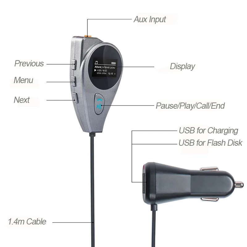 Беспроводной автомобильный Bluetooth комплект fm передатчик mp3 плеер 2.1A USB