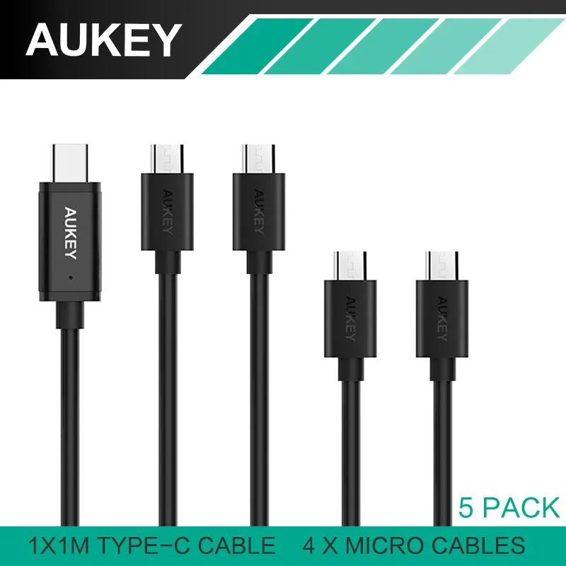 AUKEY 5 шт. USB кабель (4 xMicro + 1 xType C кабель) 3 0 зарядный для Xiaomi mi5 mi6 samsung galaxy s8|cable remote|cable