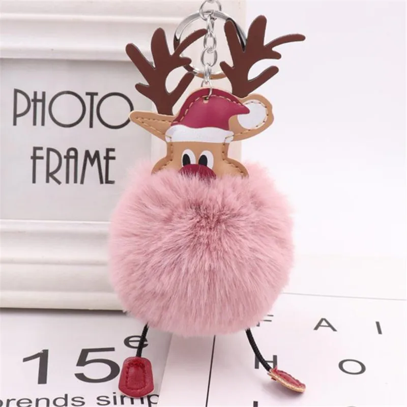 Santa Claus plush elk hair ball key ring pendant toys keychain ladies car bag Christmas birthday gift 8cm high | Игрушки и хобби