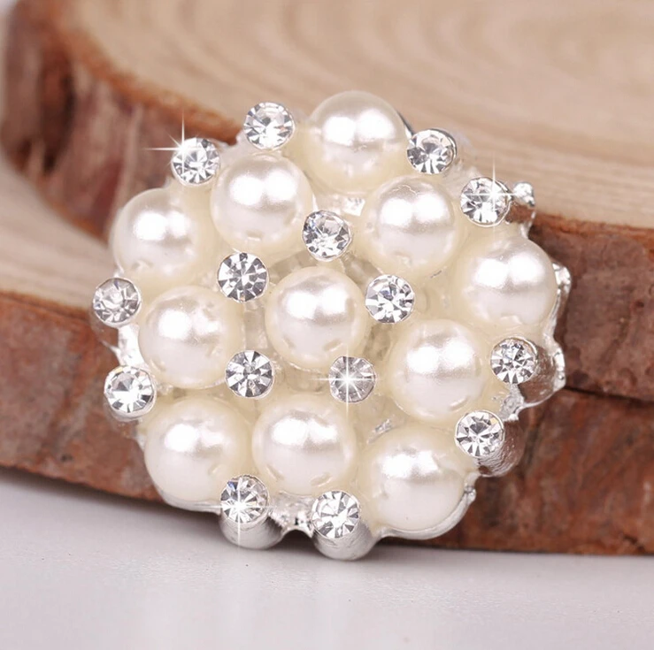 10pcs/lot round metal rhinestone button with pearl wedding embellishment hair flower center scrapbooking accessories | Дом и сад
