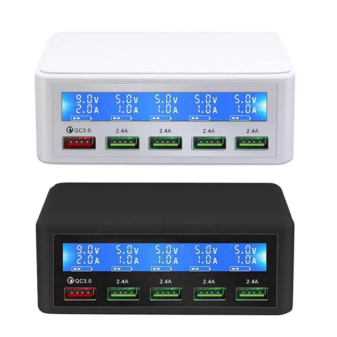 

Fast Charge 3.0 5-Port USB Charger Adapter with HD LCD Display for Mobile Phone Tablet Charger Plug