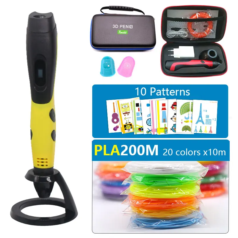 yellow with pla 200m Лучшие продавцы, 3D ручка, 3d ручка для принтера, usb 3D ручка, включает 200 м pal нити и 20 листов шаблон и плохой легко носить с собой - Цвет: yellow with pla 200m