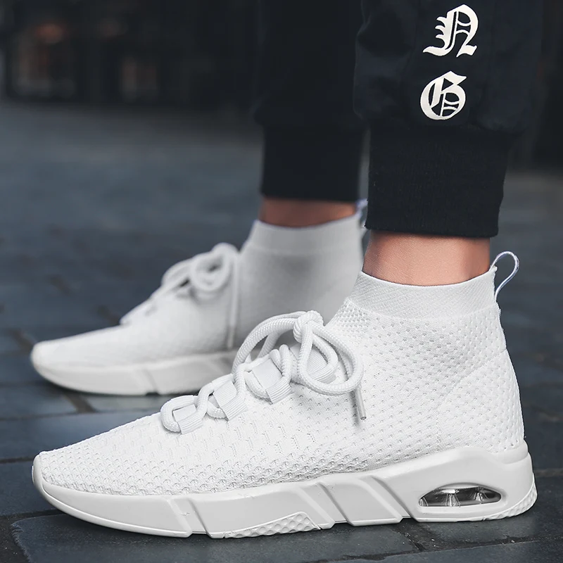 2019 New Arrival Men Fashion Sneakers Lace Up Casual Shoes Size 39-46 Popular Style Man Fly-Knitted 4 Colors Black White | Обувь